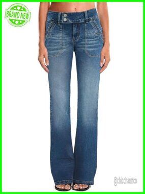 Straight Leg Jeans Low Rise Wide Leg Loose Fit Stretch Denim